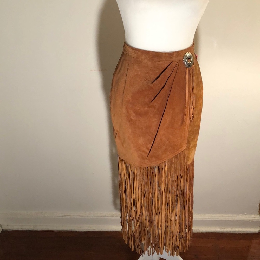 Suede fringed skirt